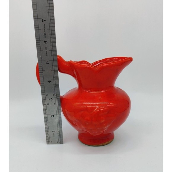 Vintage Mid Century Modern Red Lava Drip Glaze Ewer Milk Water Pitcher Handle - Picture 10 of 11